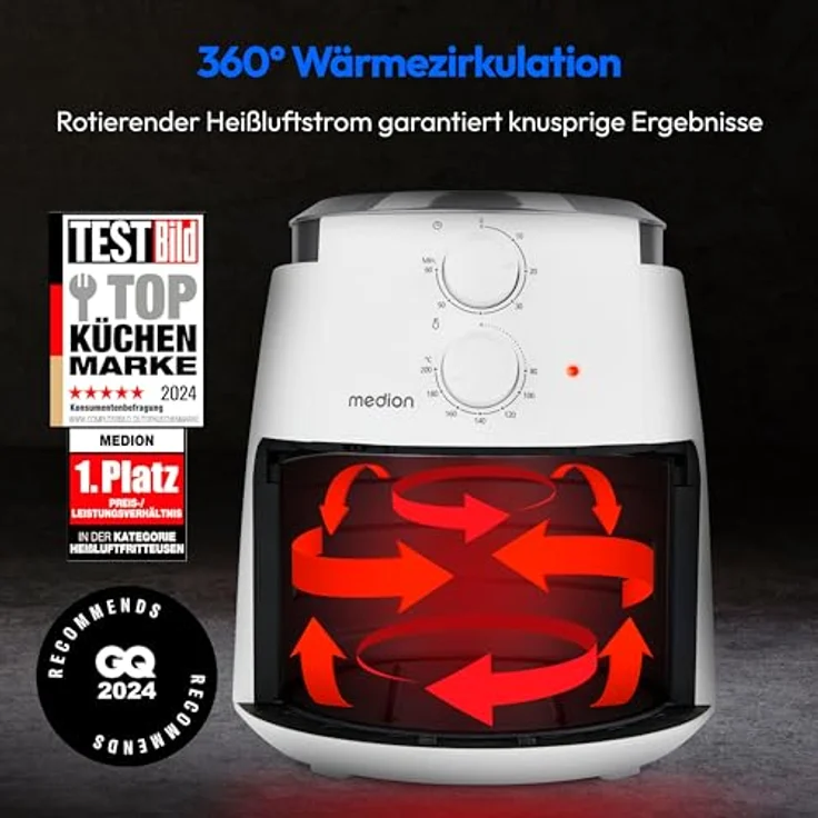MEDION P30 L Heißluftfritteuse MD13020, 4,7 Liter, 1500 Watt, ölfreies Frittieren, 60 Min Timer, bis zu 200° C, Antihaft-Beschichtung – Bild 3
