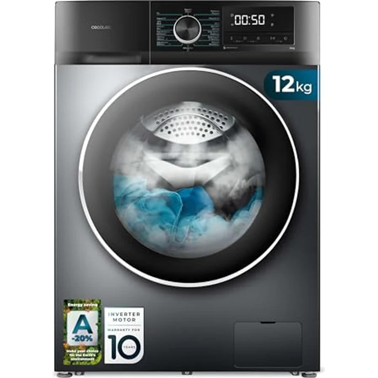 Cecotec Bolero DressCode 12500, 12 kg Frontlader Waschmaschine mit Inverter Plus Motor, 16 Programmen, SteamMax, Allergy Care, 1400 U/min, Edelstahl A – Bild 1