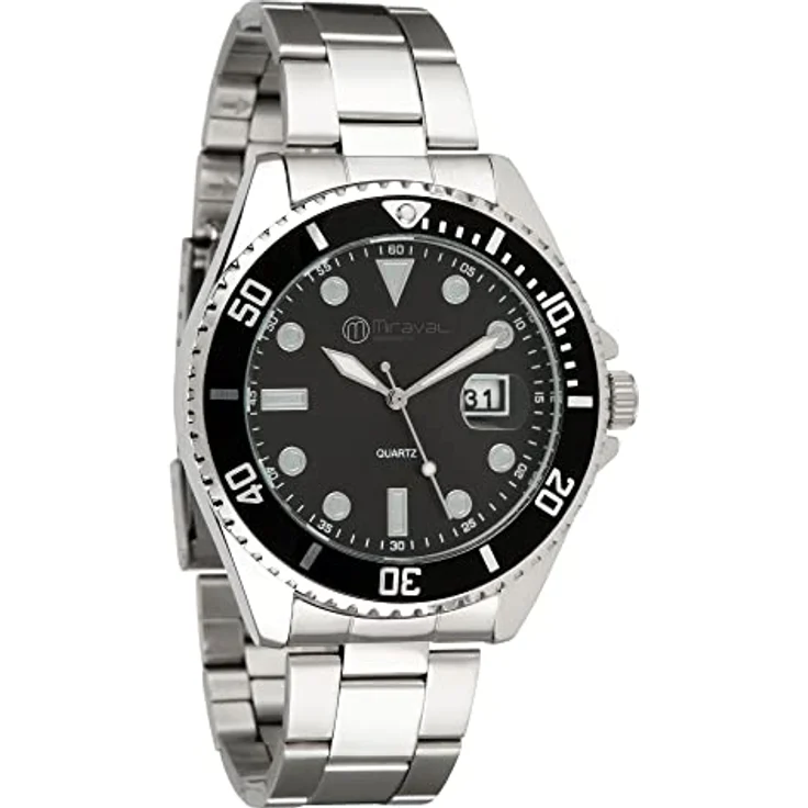 Miraval Herrenarmbanduhr mit Edelstahlarmband 43 mm Datumsanazeige Lupe Japanisches Quarzuhrwerk 21 mm breit Klassich Modern Männer Schwarz - Preisvergleich – Bild 1