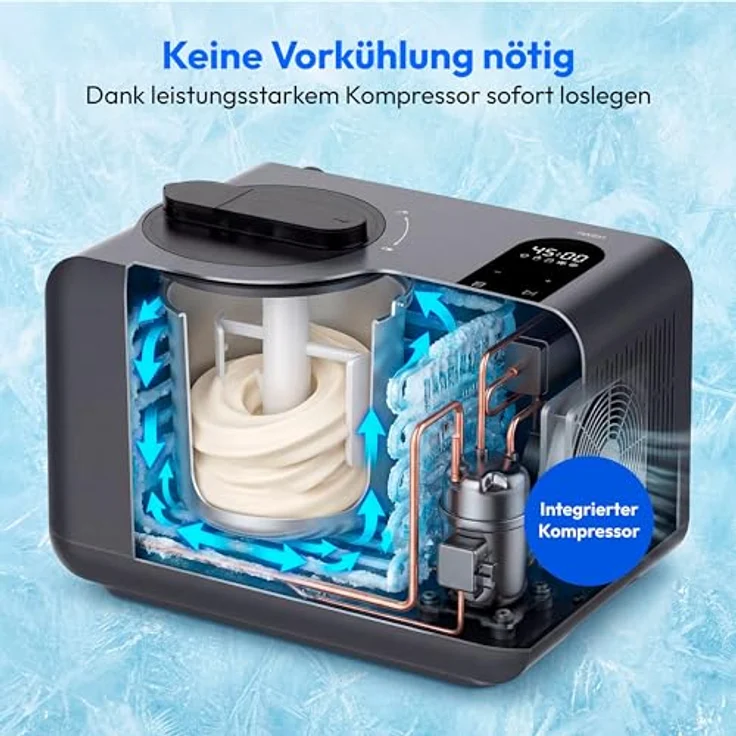 MEDION Eismaschine MD 100087, 1,5 L Kapazität, kein Vorkühlen notwendig, LED-Display mit Sensor-Touch, Programme für Eiscreme, Slush und Joghurt – Bild 3