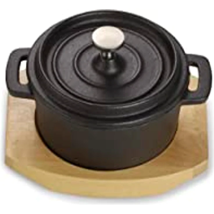ECHTWERK Mini-Kochtopf aus Gusseisen mit Servierbrett, bereits eingebrannt, 250 ml, ideal für Backöfen, Grill, BBQ und Induktion, LANGLEBIG und STILVOLL_SERVIEREN – Bild 2