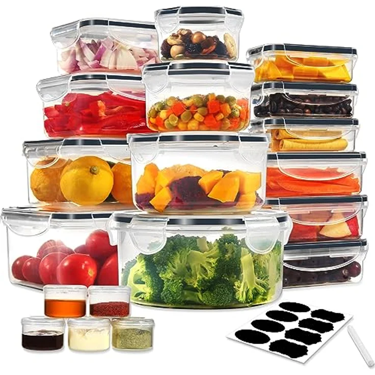 YASHE Frischhaltedosen, 50er Set (25 Behälter + 25 Deckel), luftdicht, BPA-frei, rot, mikrowellen- und gefriersicher, stapelbar – Bild 1