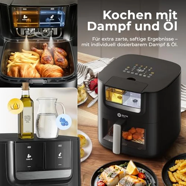 Balter Heißluftfritteuse Airfryer HL-710, 7,2L XXL, mit Öl- & Wasser-Spray Funktion, 10 Programme, Sichtfenster, inkl. 100 Rezepte – Bild 2