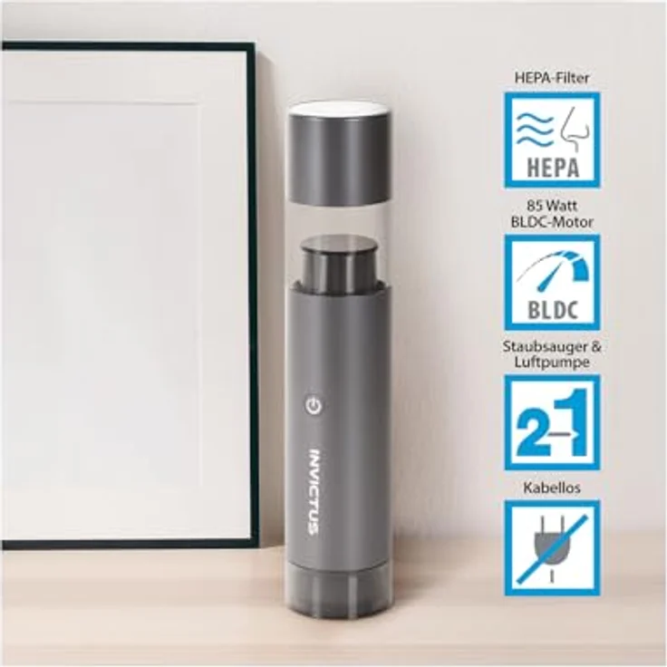 Genius Akku-Handstaubsauger INVICTUS ONE TABLE, 85,00 W, beutellos, 2in1 Staubsauger & Luftpumpe, perfekt für Ausflüge, leicht und kompakt – Bild 6
