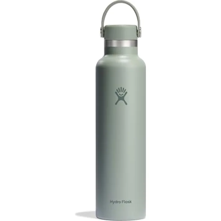 HYDRO FLASK Standard Mouth Trinkflasche 709ml (24 oz) Isolierte Wasserflasche aus Edelstahl mit auslaufsicherem Flex Deckel & Gurt - Thermoflasche Spülmaschinenfest - Agave
