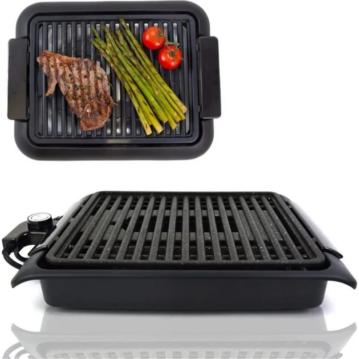 Starlyf Tischgrill Smokefree Grill, 1250,00 W, abnehmbares Thermostat, Stein - Beschichtung, spülmaschinenfest, schwarz – Bild 1