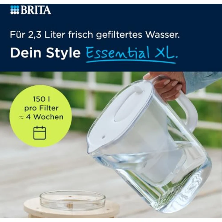 BRITA MAXTRA Style Essential XL Wasserfilter Kanne, steinblau, inkl. 4x Pure Performance Filter – Bild 2