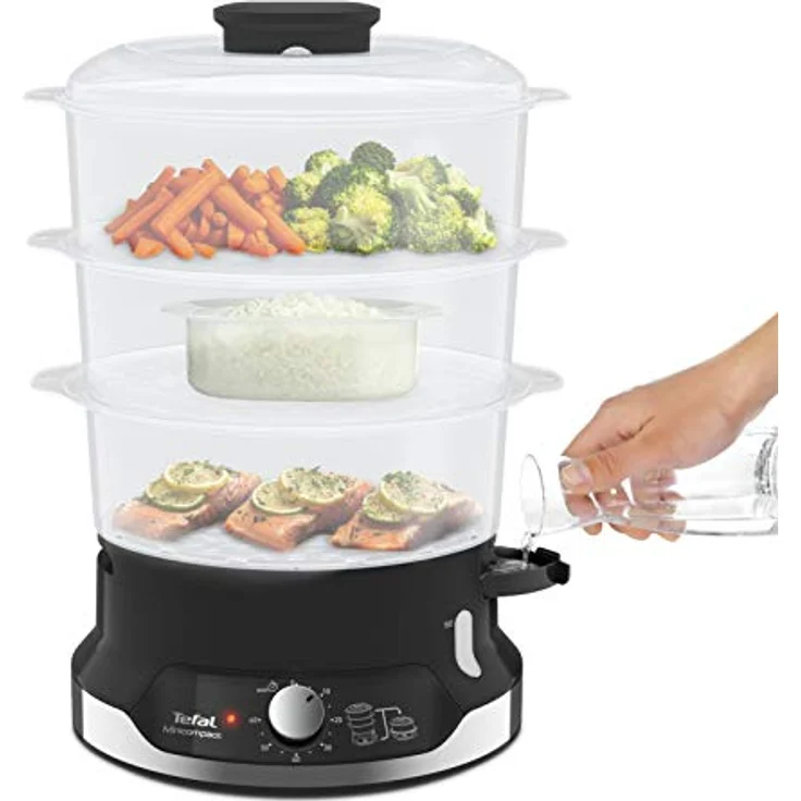 Tefal Ultracompact VC2048 Dampfgarer, 3 Garbehälter, 800 Watt, 9 Liter Fassungsvermögen, Reisbehälter, schwarz – Bild 2