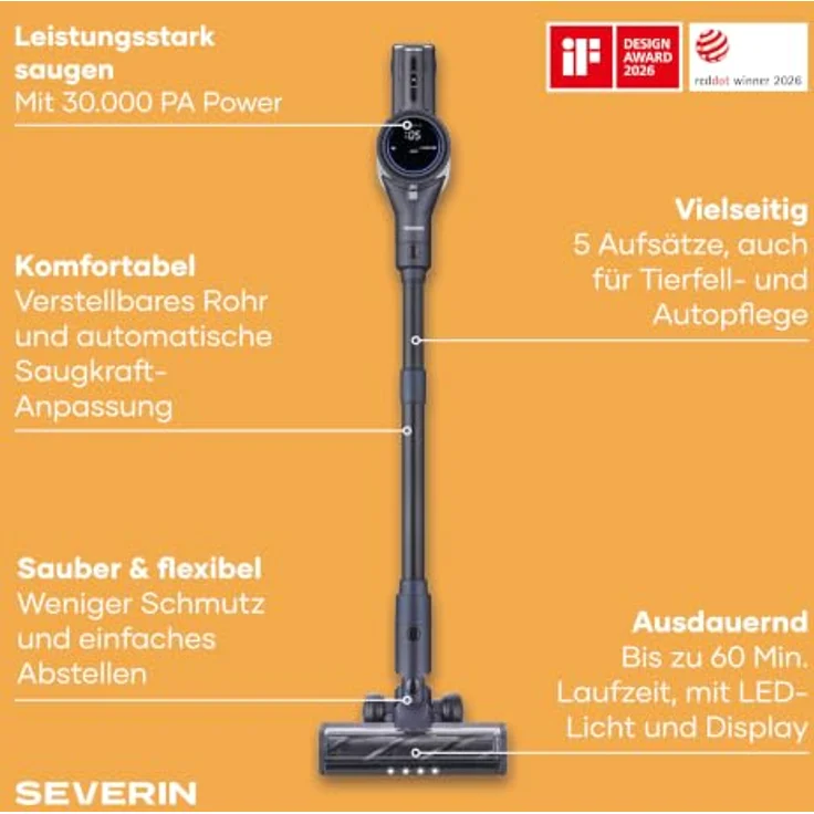 SEVERIN Kabelloser Akku Staubsauger S’Power Olymp Pro HV 7196, blaumetallic, 400 W Leistung, leichtes Design mit 2,02 kg – Bild 2