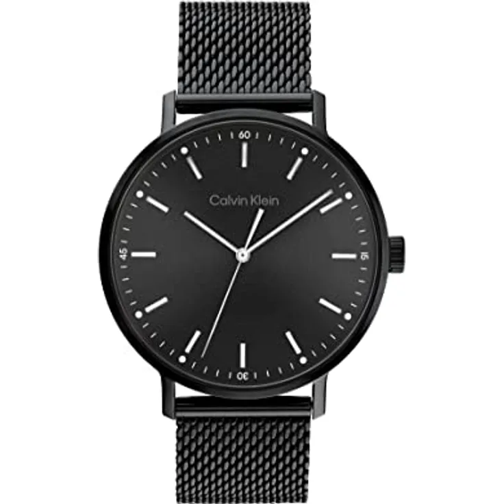 Calvin Klein Analog Quarzuhr für Herren mit Schwarzes Edelstahl-Mesh-Gliederarmband - 25200046 mit Quarz-Uhrwerk und wasserdicht bis 3 bar