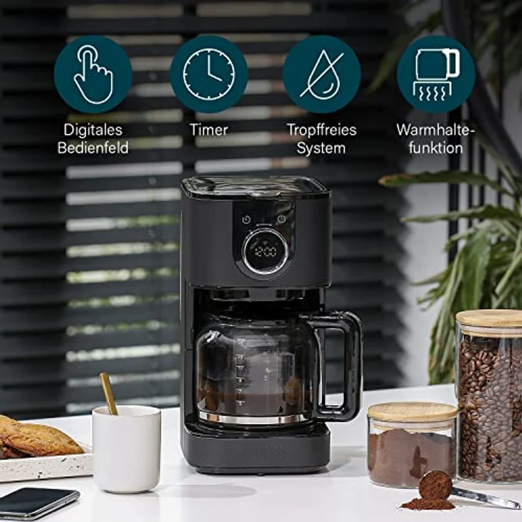 Filterkaffeemaschine Smart Home mit Timer Luxus Filterkaffeemaschine Edelstahl Schwarz – Bild 4