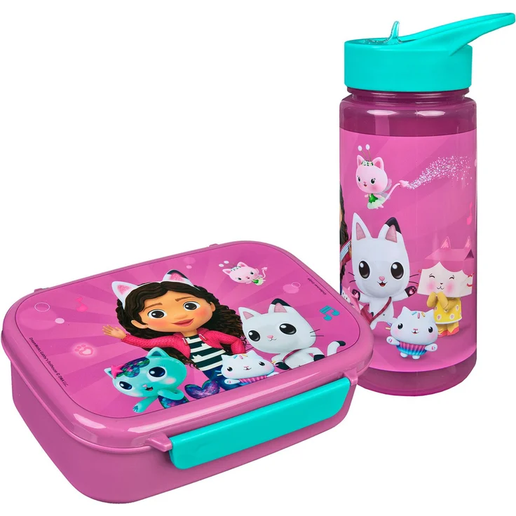 Scooli Lunchbox Gabby's Dollhouse, Brotzeitdose und Trinkflasche Set, auslaufsicher, 500 ml, blau – Bild 1