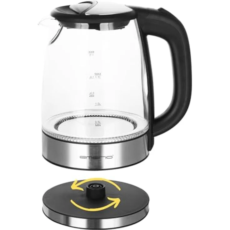 Emerio WK-119988 Glas Wasserkocher,1.7 Liter, 2200 Watt, LED Innenbeleuchtung, 360° Basis, 1.7 liters, Schwarz, Edelstahl – Bild 3