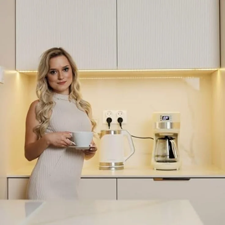 Air Essence Filterkaffeemaschine Aroma Overflow, 1.4L Kaffeekanne, Wiederverwendbarer Überlauffilter - waschbar und wiederverwendbar, Creme – Bild 5