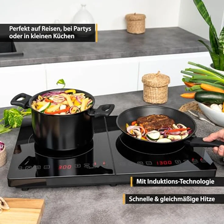 TZS First Austria Induktionskochplatte doppelt | 3500W | 10-stufige Temperaturregelung | Timer | Kindersicherung | Sensor touch control | Camping | mobil – Bild 3