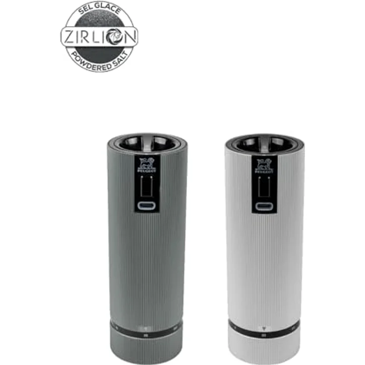 PEUGEOT Duo Pfeffermühle + Salzmühle, elektrisch, wiederaufladbar, Line u'Select Zirlion 15 cm, 6 Mahleinstellungen, Aluminium, inkl. Pfefferkörner + Steinsalz – Bild 2