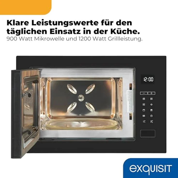 Exquisit Einbau-Mikrowelle EMW525-G-020, 25 l Volumen, 900 W Mikrowelle, 1200 W Grill, 8 Automatikprogramme, Kombi-Funktion – Bild 2