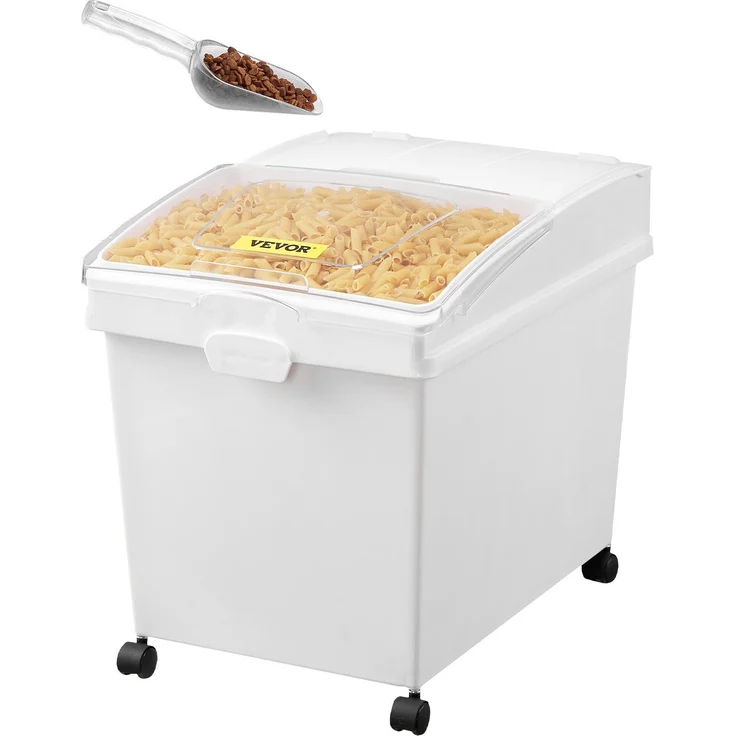 VEVOR Zutatenbehälter Set, 3 Stück 33,3 L, weiß, PP-Material, mit Schaufel und Schiebedekel, auf Rädern, gewerbliche Lagerbehälter für Mehl und Trockenwaren