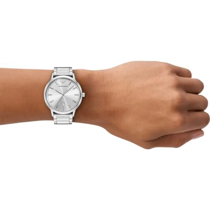 Emporio Armani AR11730, Herren 43 mm Silberton Edelstahl Uhr mit weißem Sunray Zifferblatt, 3 ATM Wasserbeständigkeit – Bild 2