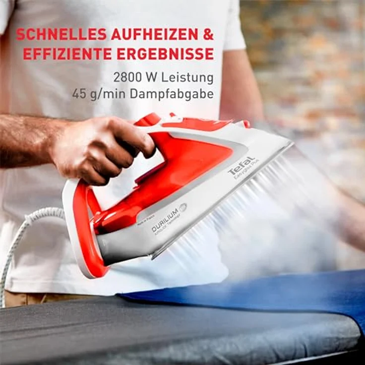 Tefal FV5738 Easygliss Plus Dampfbügeleisen | 2800 W | 45 g/Min. automatische Dampfmengenregulierung | 230 g/Min. Dampfstoß | 3 Dampfzonen | Vertikaldampf | Orangerot/Weiß/Silber – Bild 5