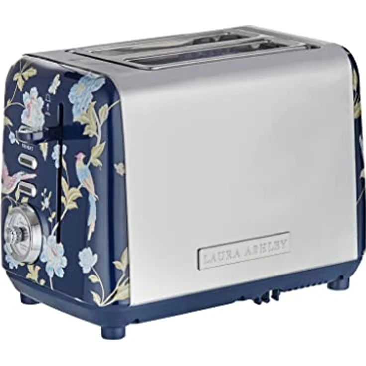 VQ Laura Ashley 2-Scheiben Toaster, Edelstahl-Vintage mit 7 Wärmeeinstellungen, Auftau- und Aufwärmmodus, Aufsatz für Croissants, Elveden Marine – Bild 1