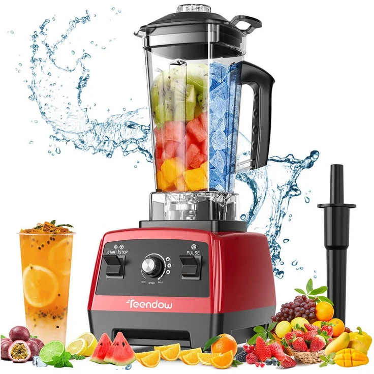 Teendow Hochleistungs Standmixer 1800W, 2L BPA-frei, inkl. Rührstab & Reisebecher, selbstreinigend, 6 Edelstahlklingen