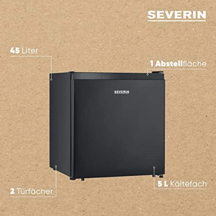 Severin SEV KB 8879 Minikühlschrank, freistehend, schwarz, Türanschlag wechselbar, Höhe 44.5 cm, Energieklasse E – Bild 5