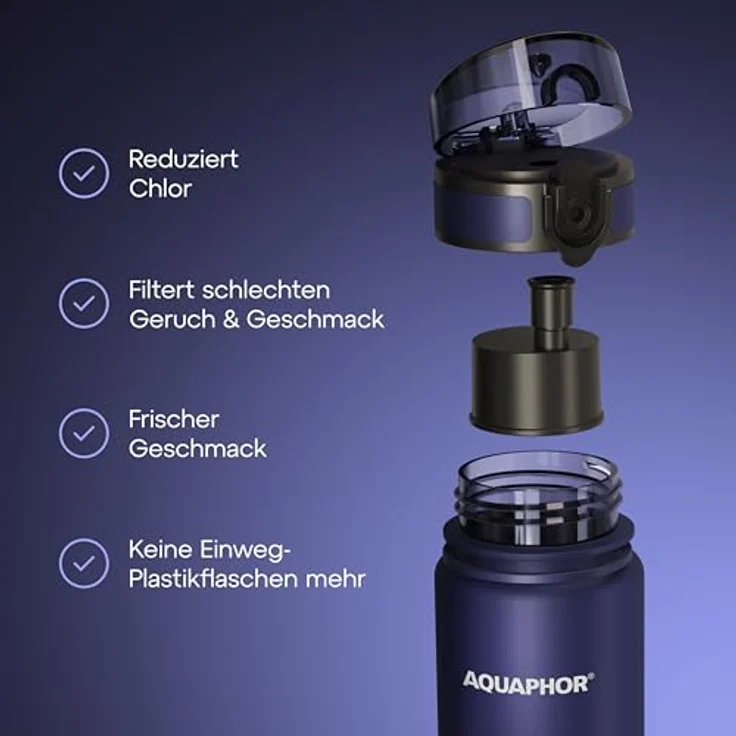 Aquaphor AQUAPHOR CITY blaue Filterflasche + 1 0,5 L Kartusche, Aktivkohlefilter für unterwegs – Bild 4