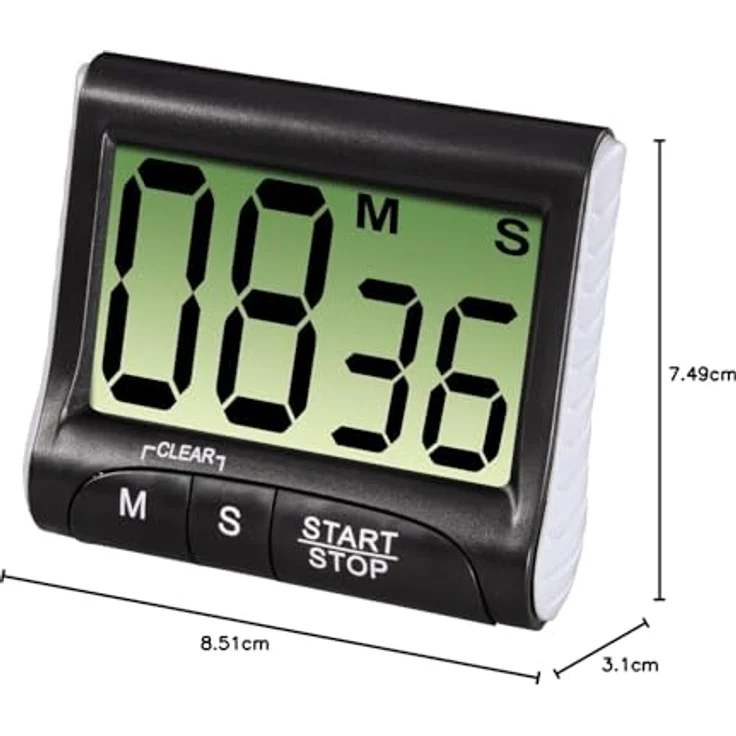 Xavax Digitaler Küchentimer mit Timer- und Stopp-Uhr-Funktion (Befestigung via Magnet, Clip, Hänger oder Aufsteller) batteriebetrieben, schwarz – Bild 6