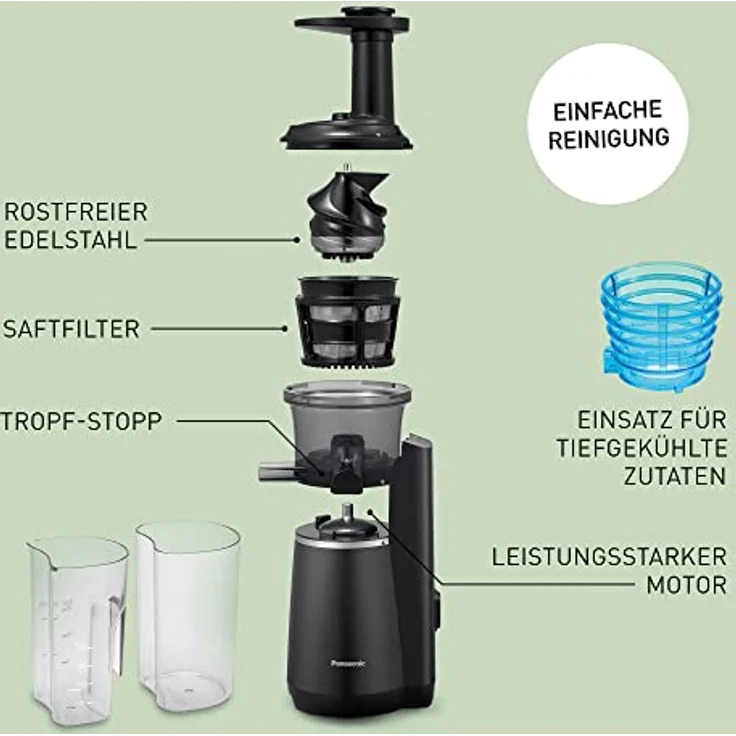 Panasonic Slow Juicer MJ-L501KXE Entsafter (Entsafter für Obst und Gemüse, Saftpresse, Edelstahl und Kunststoff, Entsafter elektrisch, 150 W, schwarz) – Bild 3