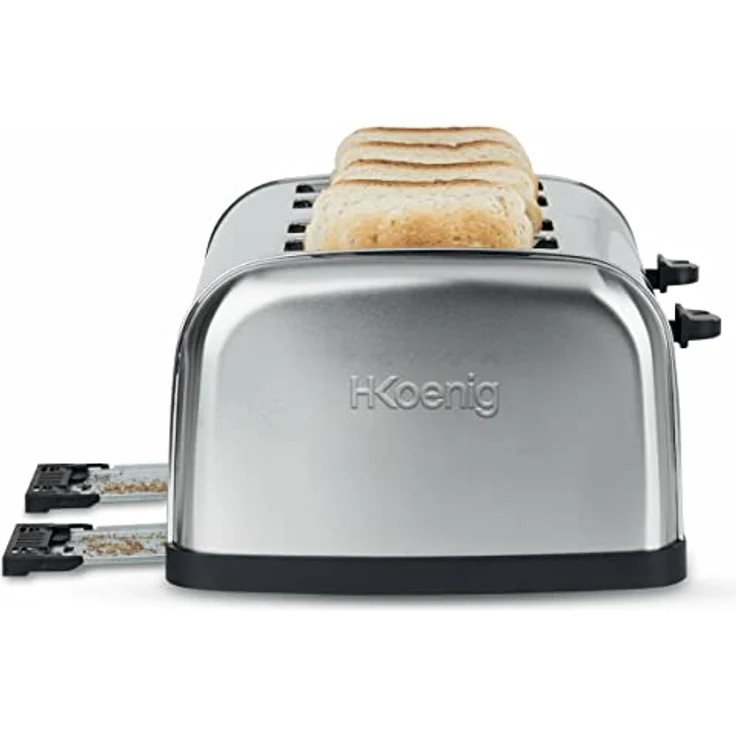 H.Koenig Toaster 4 Scheiben TOAS14 Vintage Edelstahl 7 Bräunungsstufen Aufwärmen Einfache Reinigung 1500 W Silver [Energieklasse A+] – Bild 4