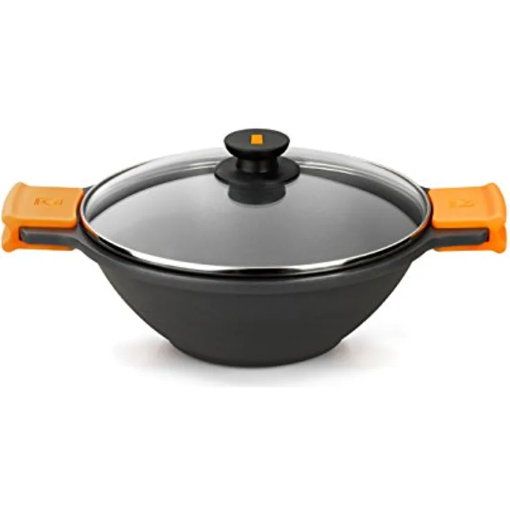 BRA Efficient Wok-Pfanne 28 cm mit Glasdeckel, Silikongriffen und 4,2 Litern Inhalt
