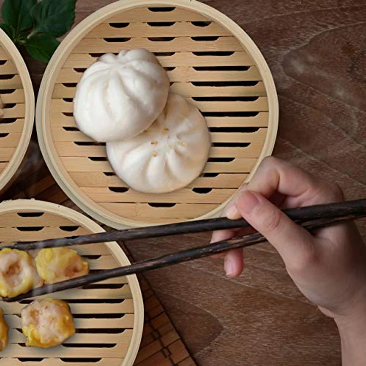 Relaxdays 10031463 Bambus, asiatischer Dämpfkorb mit 3 Etagen, für Dim Sum, Reis, Ø 24 cm, Natur, Hellbraun, traditioneller Dampfgarer – Bild 5
