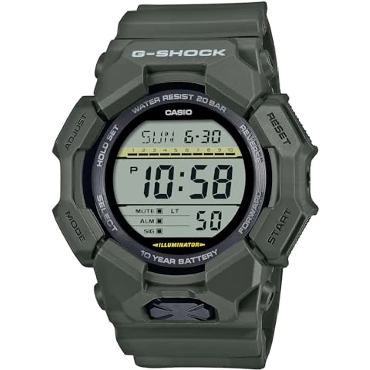 Casio G-Shock Classic Digital-Herrenuhr Khakigrün GD-010-3ER, Kunststoffarmband in grün, silbernes Zifferblatt – Bild 1
