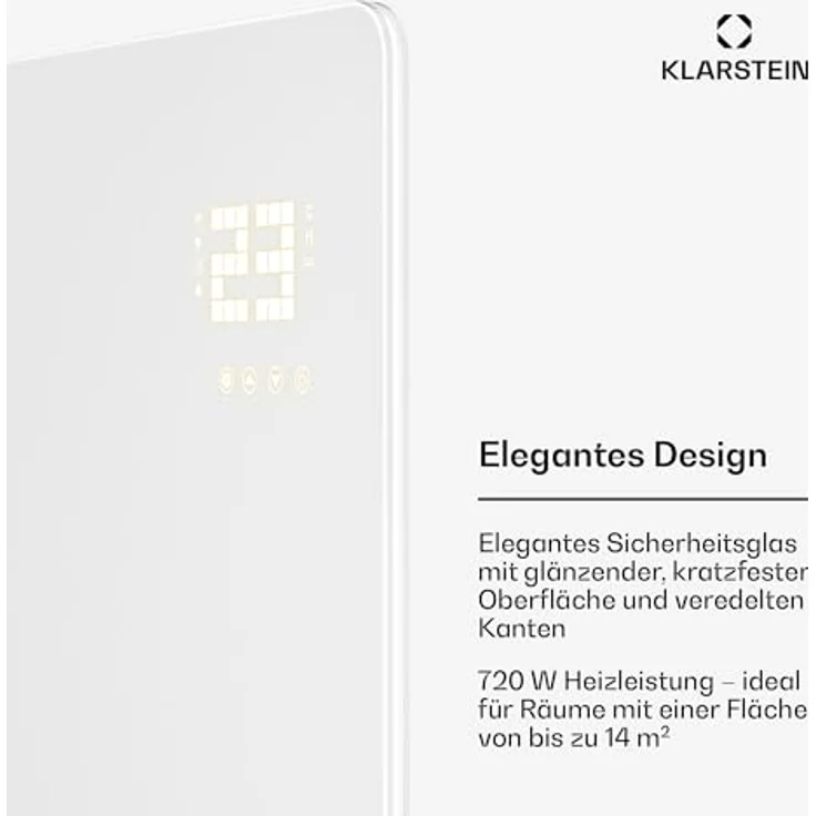 Klarstein Infrarotheizung 720W, Wandmontage & Standgerät, App-Steuerung, Thermostat, Glas-Design, IP43, Überhitzungsschutz, Weiß – Bild 3