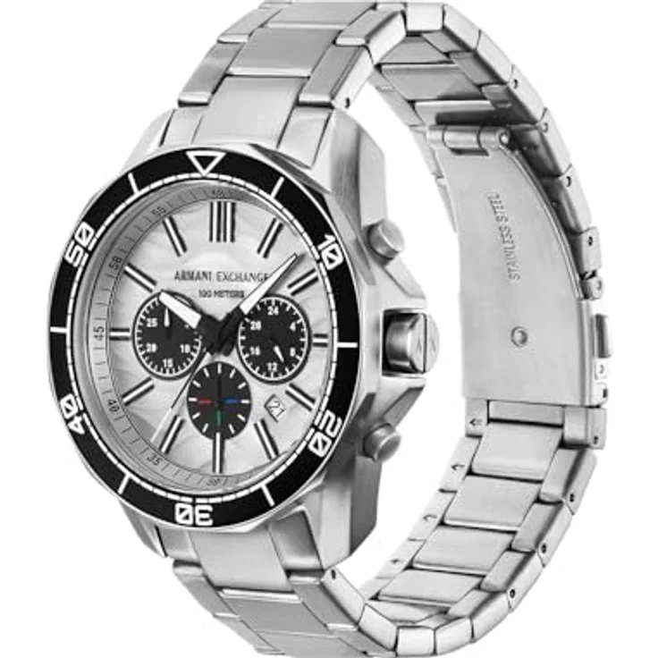 ARMANI EXCHANGE AX1969 Herren Analog Quarz Uhr, 44 mm Edelstahlgehäuse, silberfarbenes Zifferblatt, Edelstahlarmband, wasserdicht bis 100 m – Bild 3