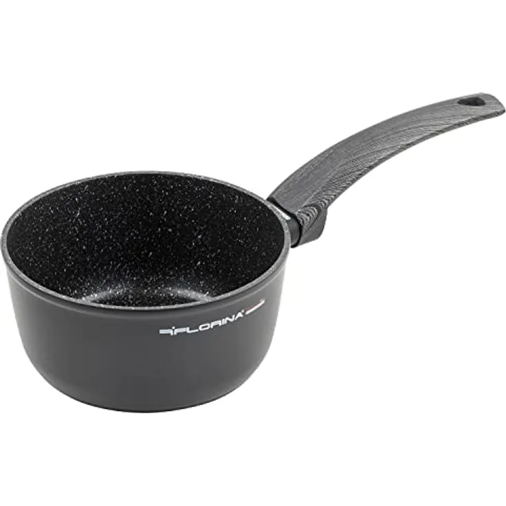 FLORINA Kasserolle aus Aluminium (1,1 l) I 16 cm Durchmesser I Kochtopf - Antihaftbeschichtet I Stielkasserolle I Topf Induktion I Ideal für Induktionsherd, Gasherd und Elektroherd (Schwarz)