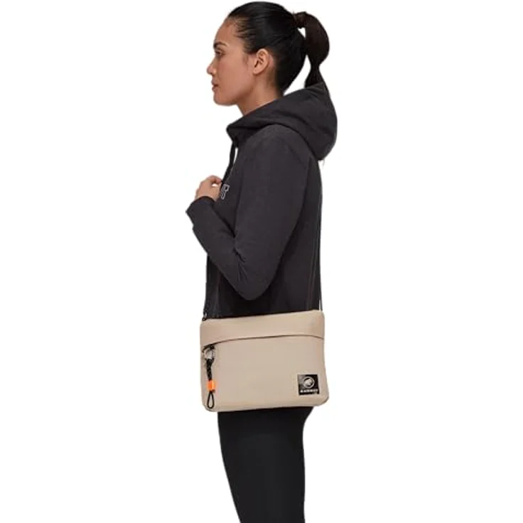 Mammut Xeron Sacoche, praktische Umhängetasche mit Bergprint und Safety Orange Elementen, Beige – Bild 3