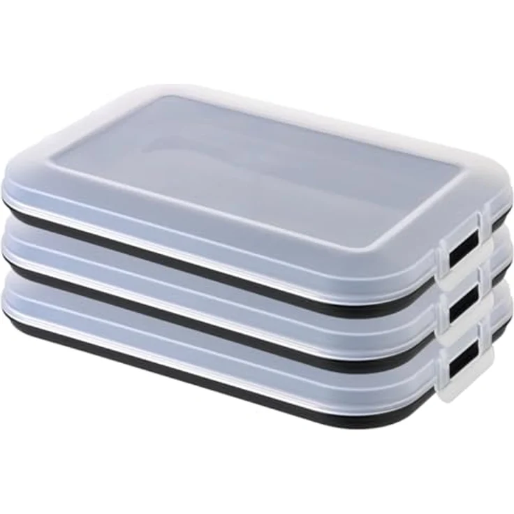 Engelland Frischhaltedose Aufschnittdosen für den Kühlschrank, Aufschnittboxen, PP-Kunststoff, BPA-frei, (Vorteils-Set, 3-tlg, mit transparentem Deckel), stapelbar, platzsparend, Ordnung im Kühlschrank, Organizer, Stapelbox – Bild 1