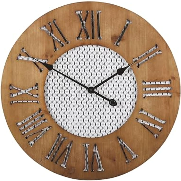 Beliani Moderne Wanduhr rund dunkle Holzoptik weiß römischen Zahlen Cuilco, batteriebetrieben, Unikat in präziser Handarbeit hergestellt – Bild 1