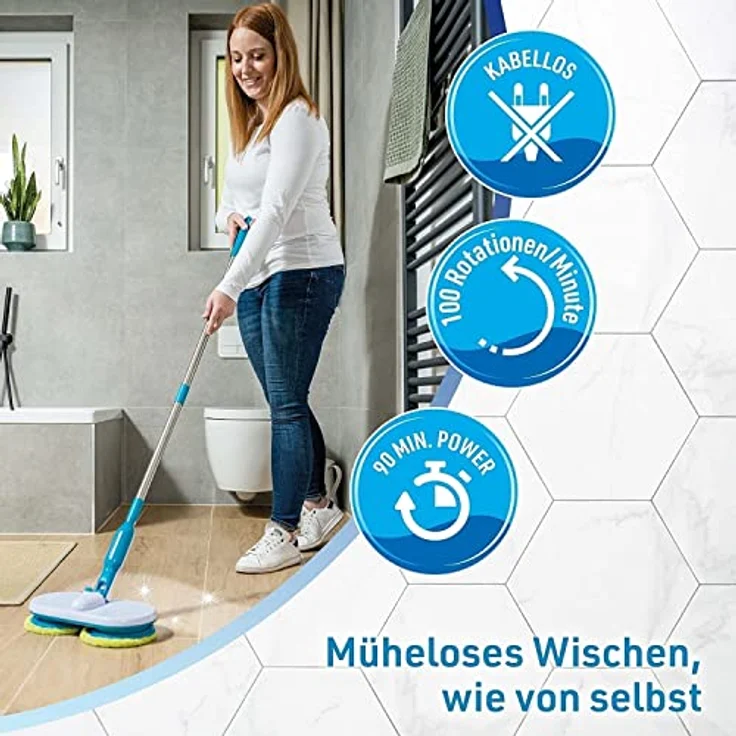 Mediashop Hurricane Floating Mop Mega Set - kabelloser elektrischer Reinigungsmopp, rotierend, inkl. 6 Mikrofaserpads, 6 Scheuerpads & 6 Polierpads, rot – Bild 3