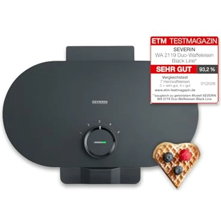 Severin Waffeleisen DG 2484, 1200 W mit Doppelwaffelplatte, einstellbarem Temperaturregler und antihaftbeschichteter Oberfläche – Bild 1