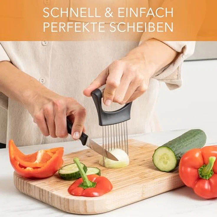 AVANA Edelstahl Zwiebelhalter, praktische Schneidehilfe für Zwiebeln, Tomaten und Gemüse, rutschfest und spülmaschinenfest – Bild 4