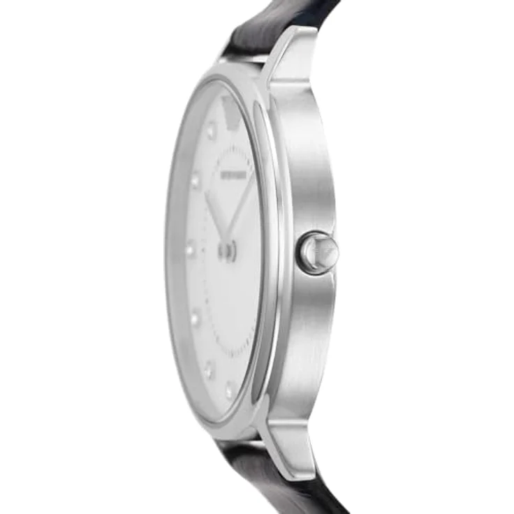 Emporio Armani Damen Uhr AR11095, 32mm Silbernes Edelstahlgehäuse mit Blauem Lederband – Bild 4