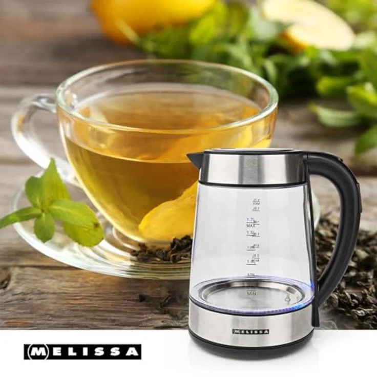 Melissa Digitaler Glas-Wasserkocher 1,7 L, 2200 W, 5 Temperatureinstellungen 50/70/80/90/100 °C, LED-Beleuchtung, Warmhaltefunktion, Strix Regler, 360° Basis, Trockenkochschutz – Bild 2