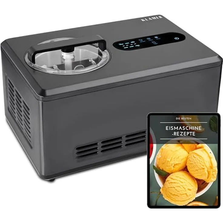 KLAMER 2-in-1 Eismaschine & Joghurtbereiter, 2 L, 220 W mit Edelstahl-Gehäuse, selbstkühlendem Kompressor und Konsistenzsteuerung – Bild 1