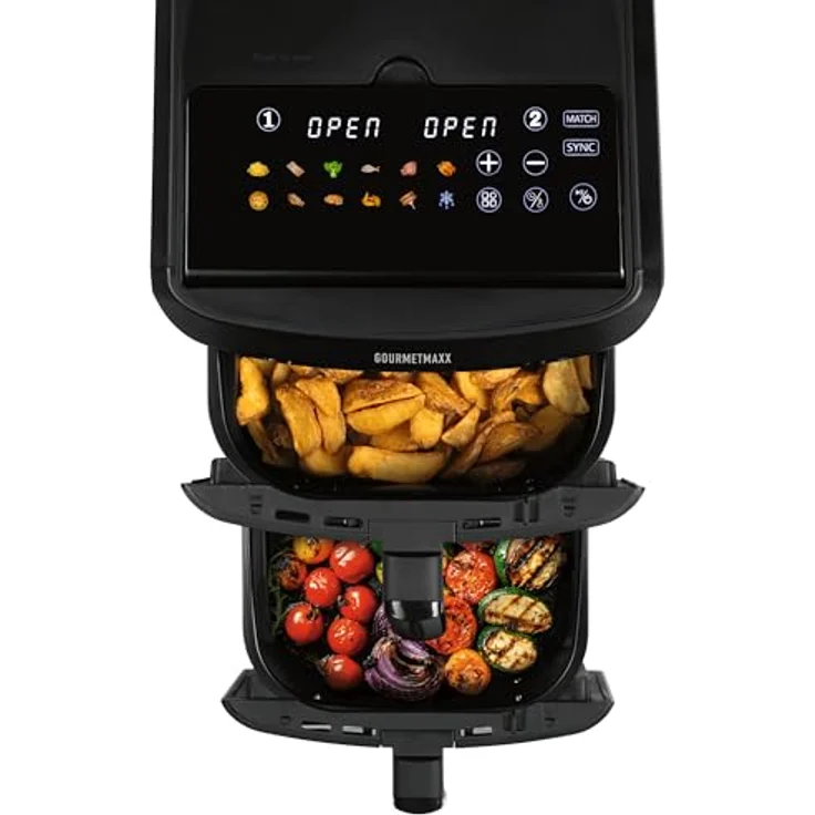 GOURMETmaxx FryUp XL, vertikale Doppelkammer Heißluftfritteuse 12 L mit 9,6 Zoll Multi-Colour LED-Touchdisplay, 12 Programmen und SYNC- & MATCH-Funktion – Bild 5