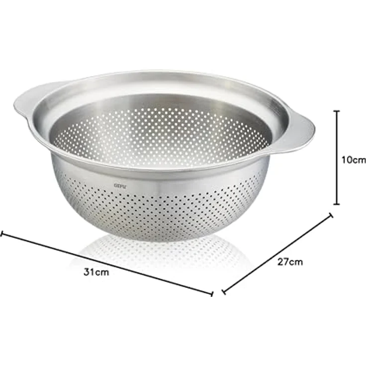 GEFU Seiher Premio - 3-in-1-Funktion: Abseihen, Waschen und Dünsten, Ø 27 cm, Edelstahl, Silber – Bild 5