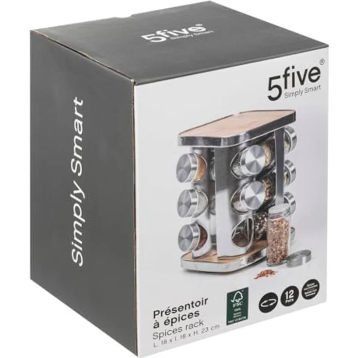 5five - Gewürzständer x12 drehbar edelstahl bambus, Küchenorganisation, grau – Bild 2