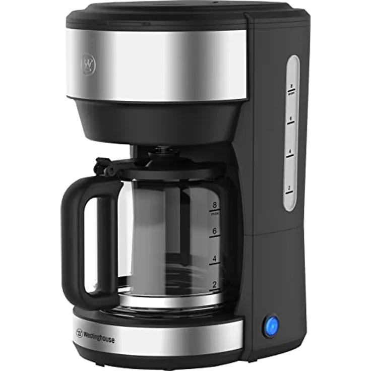Westinghouse Kaffeemaschine Basic-Serie, Filterkaffeemaschine für bis zu 10 Tassen, Permanentfilter, Glaskanne, Tropfschutzsystem, Warmhaltefunktion bis zu 30 Minuten, Wasserstandsanzeige, silber